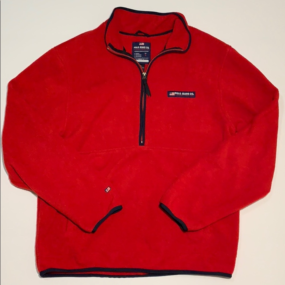 Polo Quarter Zip Pullover. Red. Size Large.